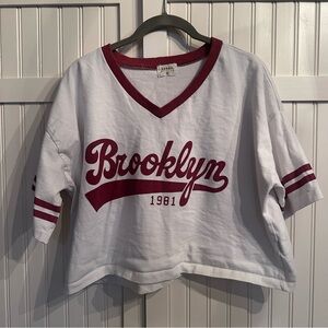 Stylish Brooklyn 1981 Crop Top - White and Burgundy